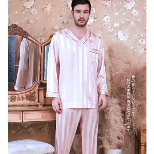 Mens Satin Silk Leisure Sleepwear Long-sleeved Shirt + Trousers 2pcs Nightwear Ice Silk Large Size Home Clothes Homewear J011