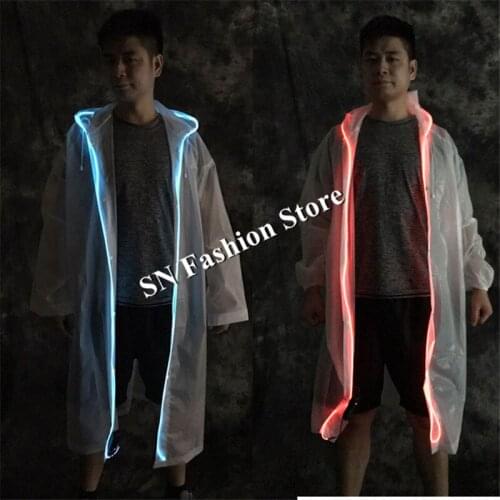 LZ28 LED mens dance costumes coldwire luminous stage wears raincoat performance show clothes glowing lighted led suit singer dj