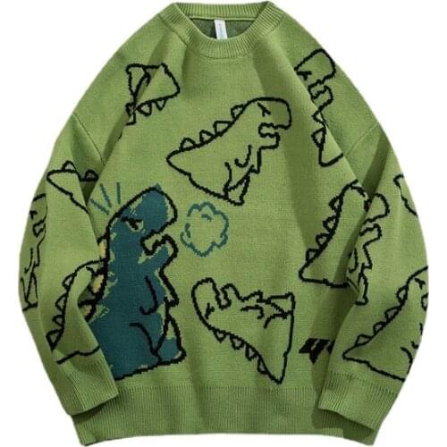 2021 New Hot Couple Male Sweaters O-Neck Oversize Casual Sweater Men Harajuku Fashion Knitted Hip Hop Dinosaur Cartoon Pullover