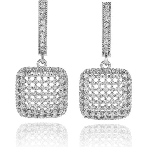 Delicate Fine Drop Earrings for Women Hollow Square Geometric White Gold Filled Earring Luxury Engagement Wedding Earrings