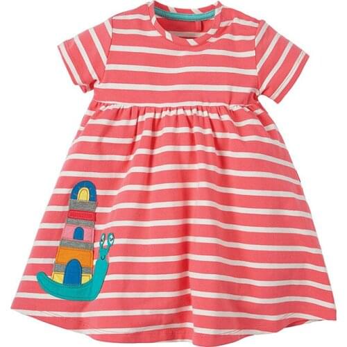 Summer new European and American brand knitted cotton girl dress striped cartoon dress