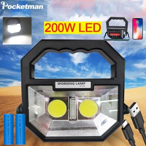 200W LED Portable COB Work Light Rechargeable Waterproof Flood Lamp White Red light for Camping Hiking Emergency Car Repairing