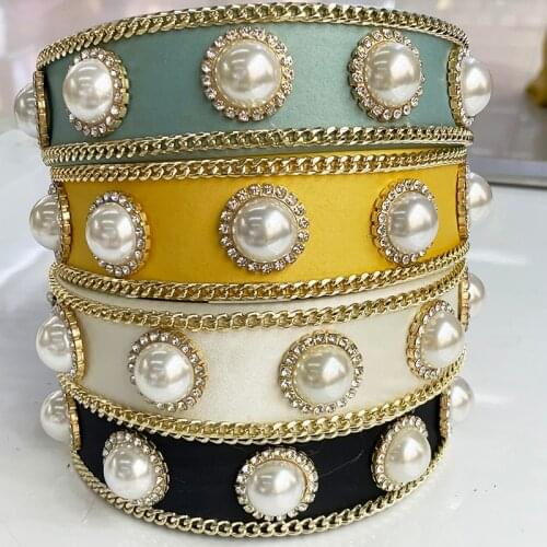 Baroque Pearl Rhinestone Plain Hairband Headband Adult Hair Accessories