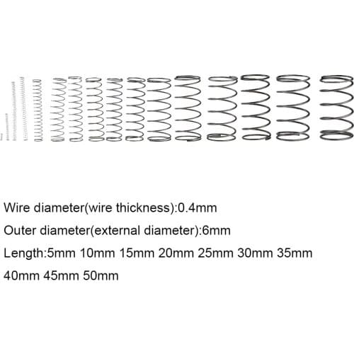 10PCS 0.4*6*5-50mm Spring Steel Small Compression Release Mechanical Return Spring Pressure Spring OD 6mm 0.4x6x5-50mm