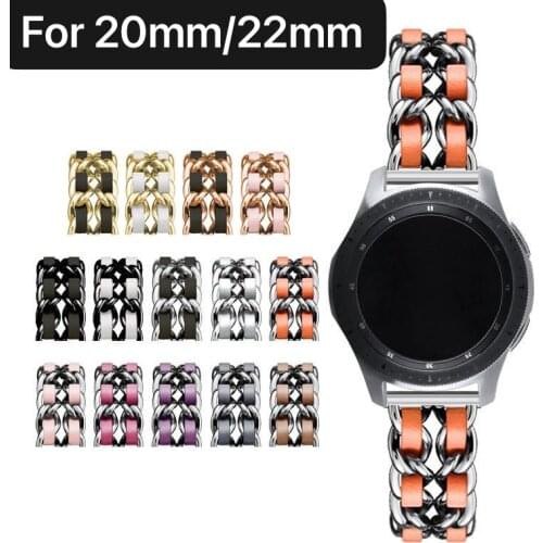 20mm 22mm Metal+Leather strap for Active 2 Samsung Galaxy Watch 4 3 Huawei Watch GT2 Men/Women bracelets strap for Amazfit Bip