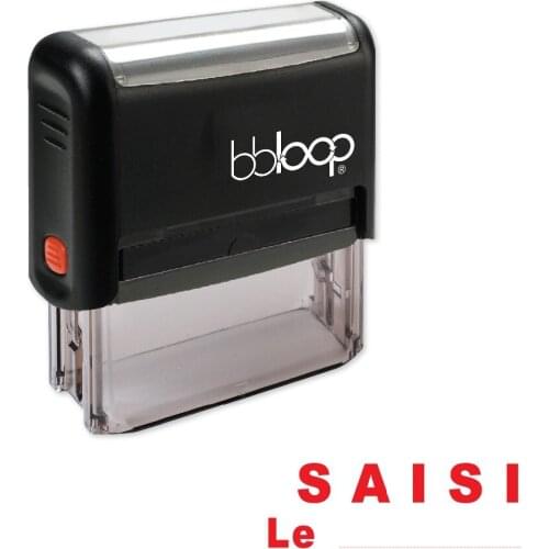 BBloop French Language "SAISI Le" Self-Inking Stamp, Rectangular, Laser Engraved, RED