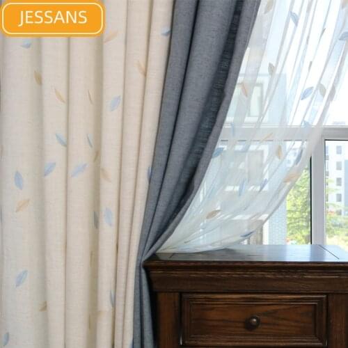 Nordic High-end Embroidery Cotton and Linen Stitching Blackout Curtains for Living Room and Bedroom Customized Products