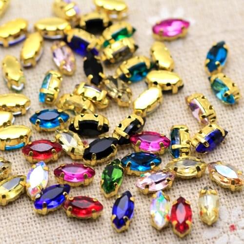 Mix Color small size Navette Sew On Rhinestone with Gold Base Claw crystal Rhinestone For Sewing DIY stones For Dress Decoration