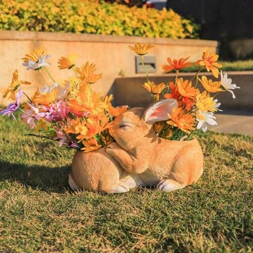 Modern Cute Rabbit Resin Flower Pot Sculpture Square Garden Outdoor Furnishing Crafts Courtyard Villa Park Figurines Decoration