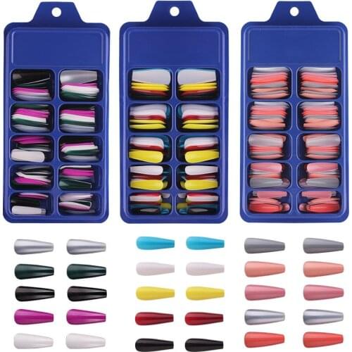 THINKSHOW 100PCS Color False Nail Tips Full Cover Natural Long Coffin Press Nails DIY Beauty Manicure Extension Makeup Tools