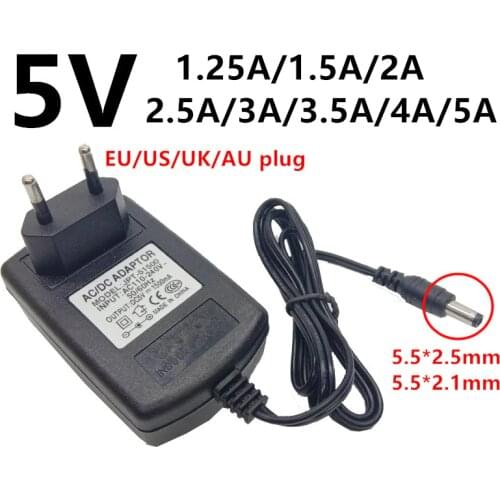5V 5volt ac dc universal Power Adapter 1.25A 1.5A 2A 2.5A 3A 3.5A 4A ac/dc Adaptor 220V To 5 V Volt power supply 5.5mm adaptador