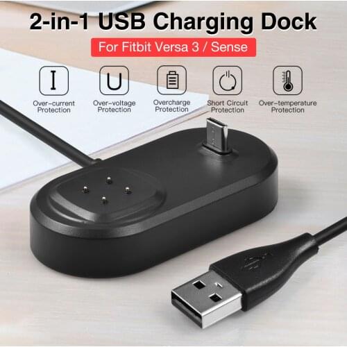 Charger Dock USB Charging Station For Fitbit Versa 3 For Sense Smart Watch Charger+Type-c Interface Headset Compartment 2021 NEW