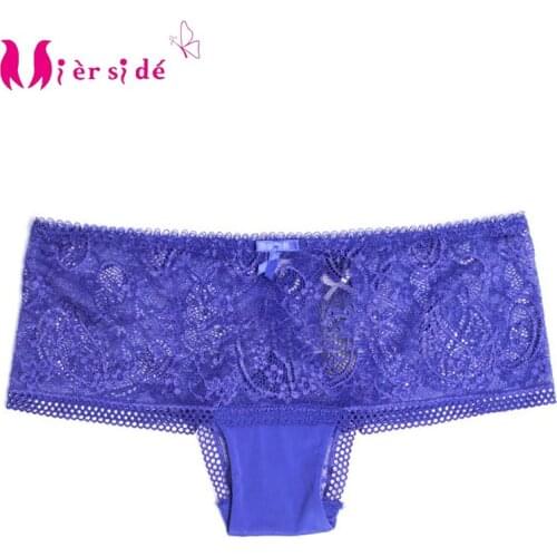Mierside J14019 sexy hollow out underwear women lace panties blue beige soft transparent Briefs S M L