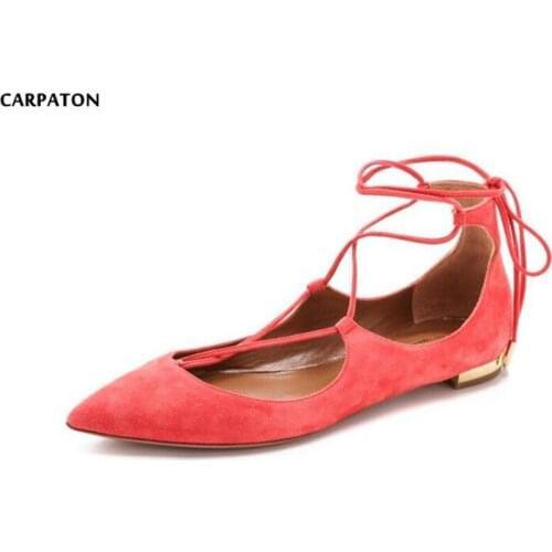 Carpaton 2019 New Women Solid Flat shoes Fashion Sequins Ankle Bandages Design Pointed Toe Low heels Banquet Dance shoes