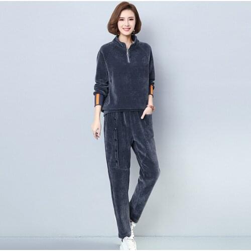 3xl Corduroy fashion suit female spring autumn 2021 new temperament ladies casual sweater + harem pants two-piece women s125