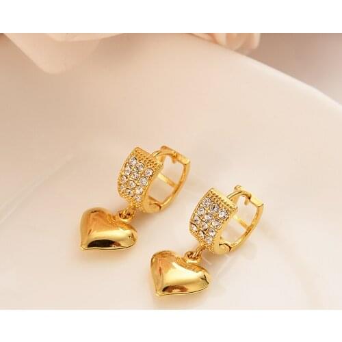Gold diamond cz crystalHeart drop Earrings Women/Girl,Love Trendy fashion Jewelry wedding bridal party kids children best gift