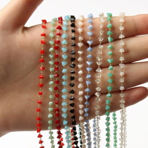 1 Meter Handmade Gold Color Wire Wrapped Rosary Chain triangle Beads Chains for Necklaces Bracelets Making DIY Jewelry Finding