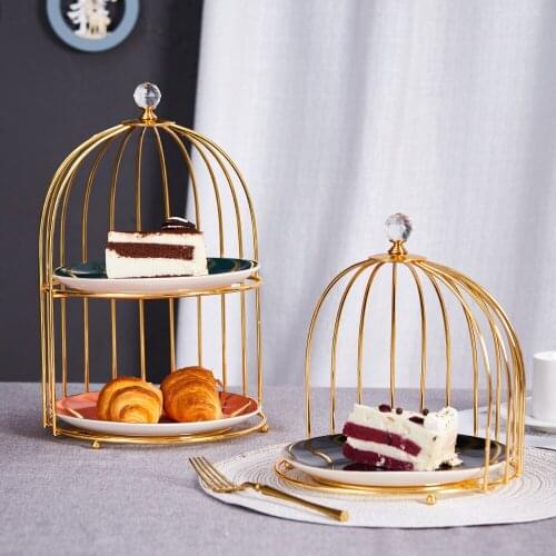 2 Tier Ceramic Cake Stand Afternoon Tea Cake Stand Wedding Cake Plates Party Tableware Cake Shop Two Layer Cake Plate with Cage