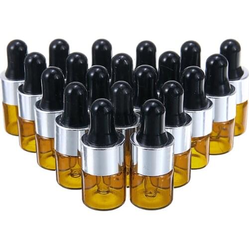 20pcs 1ml Mini Glass Sample Dropper Bottles Amber Empty Essential Oils Bottle Cosmetic Packaging Container Vials