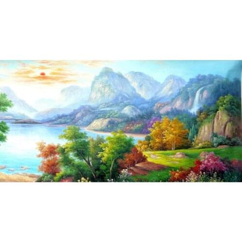5D diamond sunrise landscape drawing diamond art kit DIY full drill embroidery hydrangea home wall decorative art