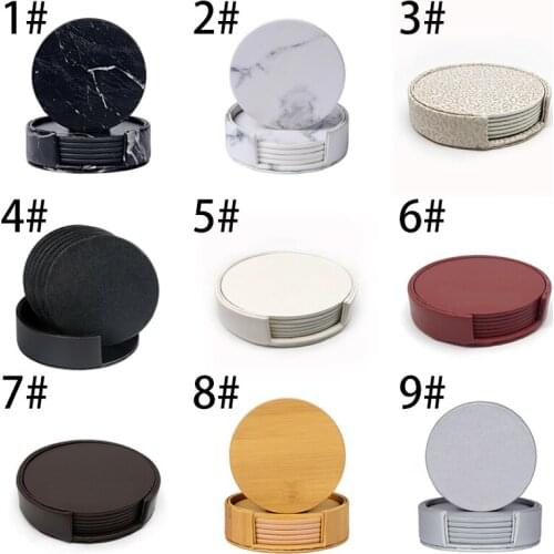 6PCS/Set Creative PU Coaster Round Cup mat Waterproof Heat Resisitance Accessories Solid color