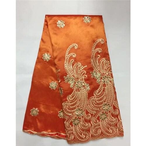 African George Lace Fabric 2018 New style Nigeria George Lace Fabric,orange Sequin Embroidered Fabric For Nigerian Wedding Dress