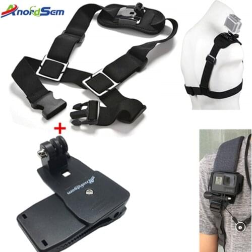 Anordsem Rotate Backpack Clip Clamp Mount + Shoulder Strap Mount For GoPro Hero 8/7/6/5/4/3 Xiaomi Yi 4K Lite SJCAM SJ4000 EKEN