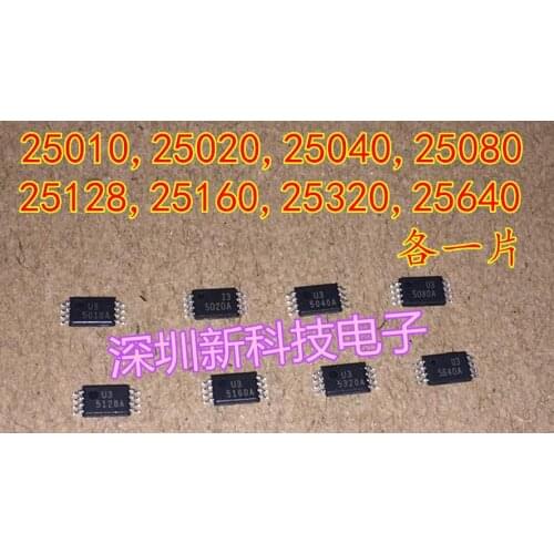 Automotive memory chip 8pcs/lot 25010 25020 25040 25080 25160 25128 25256 25320 25640 TSSOP-8 In Stock Chips Auto Car Flash ICs