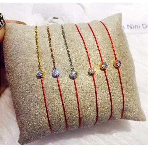 B01-001X Round Rhinestones Crystals Zircon Thin Red Rope Thread String Braided Redline Bracelets Women Gifts Pulsears