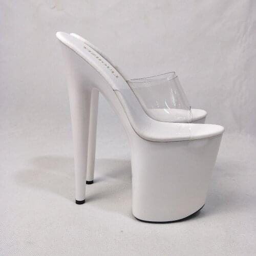 White simple lacquer platform open toe 20 cm high with slippers, 8 inches sexy party crystal slippers