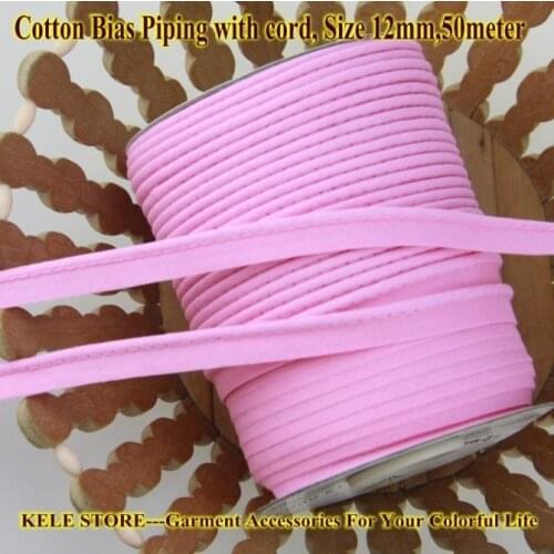 Free shipping-100% cotton Bias Piping, Bias piping tape with cord, size:12mm,15yds DIY making,sewing home textile handmade Pink