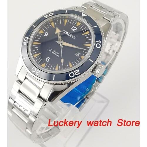 Corgeut 41mm Automatic mechanical watch blue dial Sapphire Glass blue ceramic bezel luminous luxury Men watches