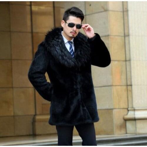 Black Autumn faux mink leather jacket mens winter thicken warm fur leather coat men slim jackets jaqueta de couro fashion