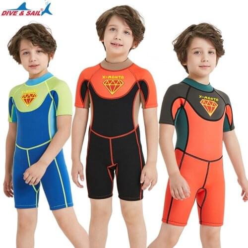 Kids 2.5MM Neoprene Swimsuit Baby Boys Wetsuits Snorkeling Surfing Rash Guards Childrens Swimwear Short Sleeve Diving Suits