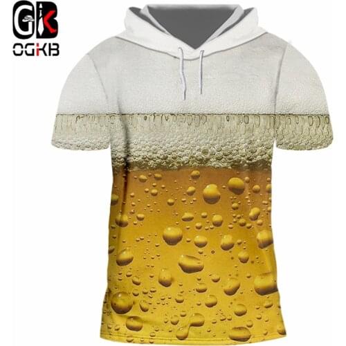 OGKB New Arrival Men/womens Cool Print Fresh Beer 3D Hooded Tshirt Casual T-shirt Man Hiphop Sportwears Short Sleeve Hoodie