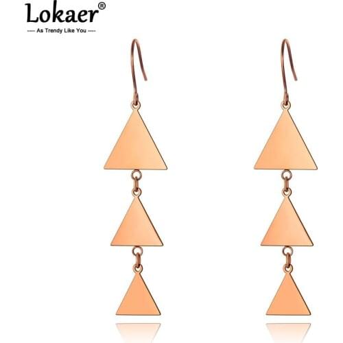 Lokaer Bohemia Titanium Stainless Steel Geometric Triangle Earrings Creative Dangle Earrings Jewelry For Women Girls E19299