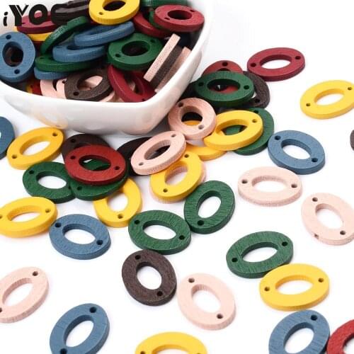 IYOE 30pcs/Lot 15x20mm Geometric Oval Shape Charms Pendant Wood Connectors For Making Earring Bracelet Charms DIY Scrapbooking