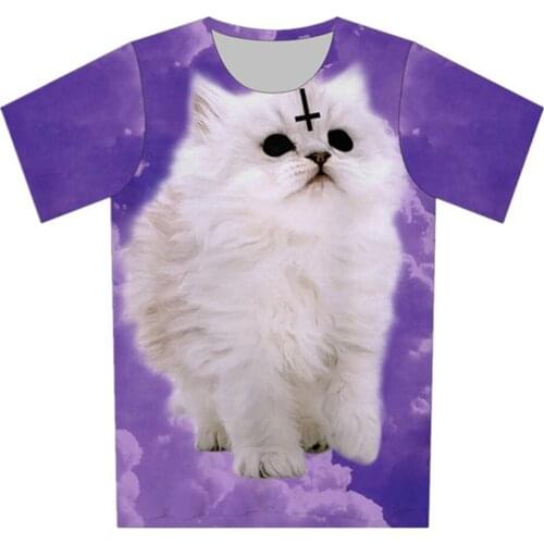 Joyonly 2019 Doughnut Cool White Oil Painting Cat Cartoon Design Funny T shirt Childrens T-Shirts Boys Girls Summer Tops 4-20Y