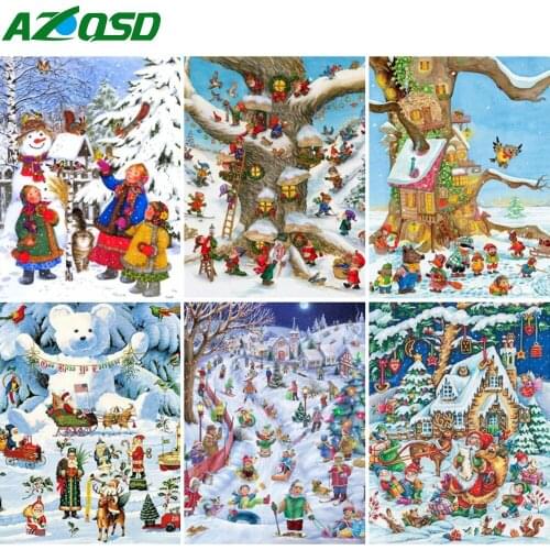 AZQSD DIY Picture By Number Christmas Snow Bear Winter HandPainted On Canvas Handmade Oil Painting Landscape Home Wall Art