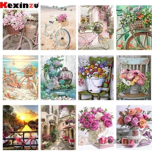 KEXINZU New Diamond Painting Full Square 5D Diy Diamond Painting Bicycle Full Set Diamond Embroidery Flowers Beads Embroidery Y0