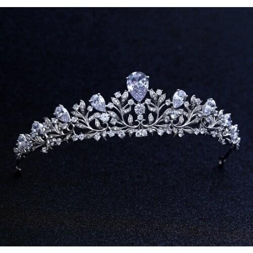 Top Quality Wedding Bridal Bridesmaid Flower Cubic Zirconia Girls white plated zircon tiara crown / headband For Prom