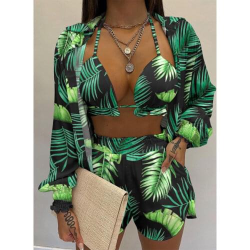 Elegant Leopard Print Two Piece Sets Women 2021 Autumn Turn-Down Collar Shirt Tops+ Shorts Lady Suit Casual Long Sleeve Outfits