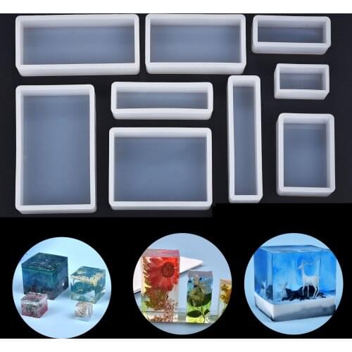Cuboid Cube Silicone Mold DIY Crystal Epoxy Resin Casting Mold Jewelry Making Tools Flower Decoration Handmade Pendant Crafts