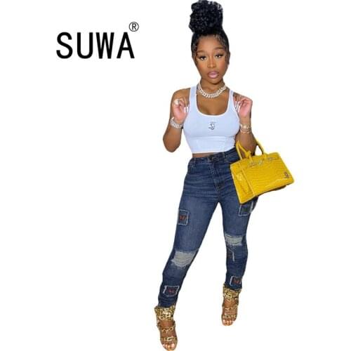 Fashion Skinny Classic Pencil Pants Trousers Autumn Women Denim Leggings Patchwork Hole Vintage Sexy Party Jeans 2021