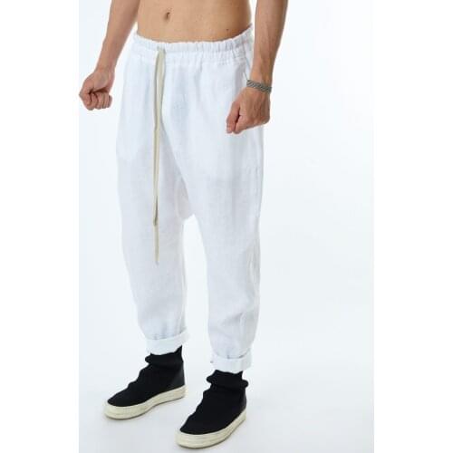 Mens Casual Sports Pants Cotton and Linen Hip-hop Street Loose Trousers Drawstring Mid Waist Harem Pants