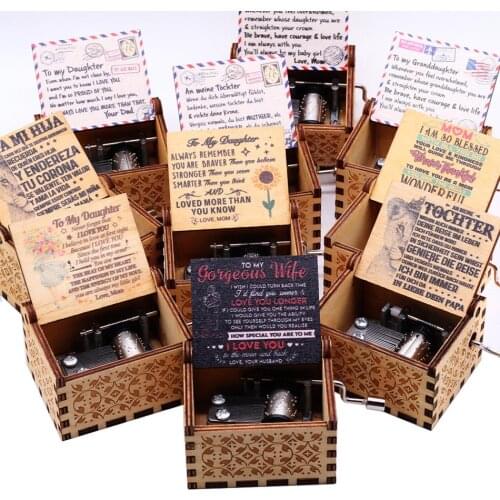 New Style Music Box Antique Carved Wooden Hand Crank Love DAD And Love Mom Jack Sparrow Theme for Birthday Christmas Gift