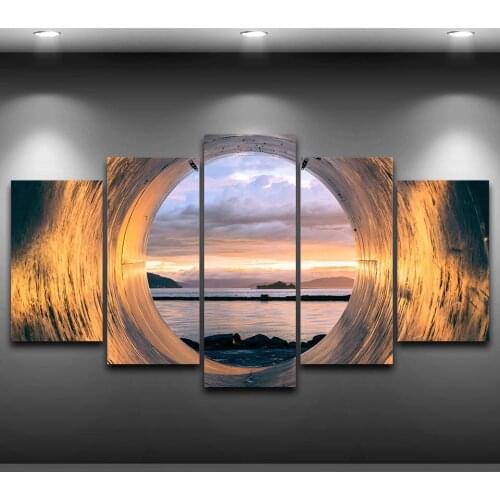 Wall Art Painting Modular Poster Modern Home Decor 5 Panel Tube Sunset Ocean View Frame Living Room Canvas HD Print Pictures