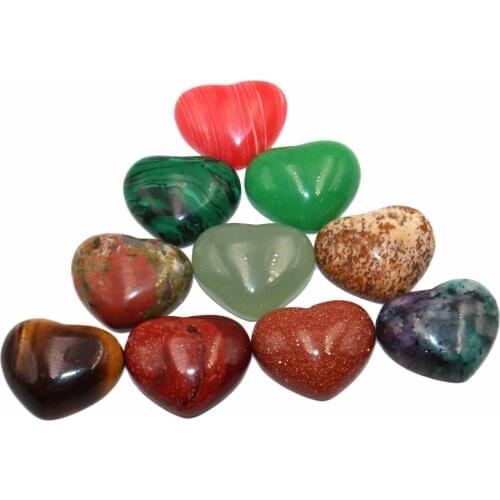 Natural Heart Shape Agates Quartz Jades Tiger Eye Cabochon Stone Beads Charm DIY Necklace Bracelet For Jewelry Accessories 10Pcs