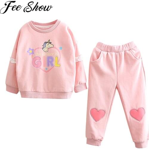 New Kids Girls Clothes Set Cute Long Sleeve Sweatshirt Long Pants Cotton Children Autumn Winter Clothes Tracksuit Girls Outfits