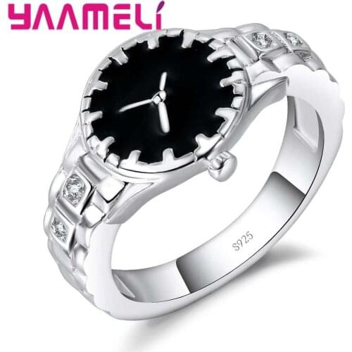Novelty Gifts Jewelry Mysterious Crystal Stone Birthday Anniversary Watch Model 925 Sterling Silver CZ Rings For Women